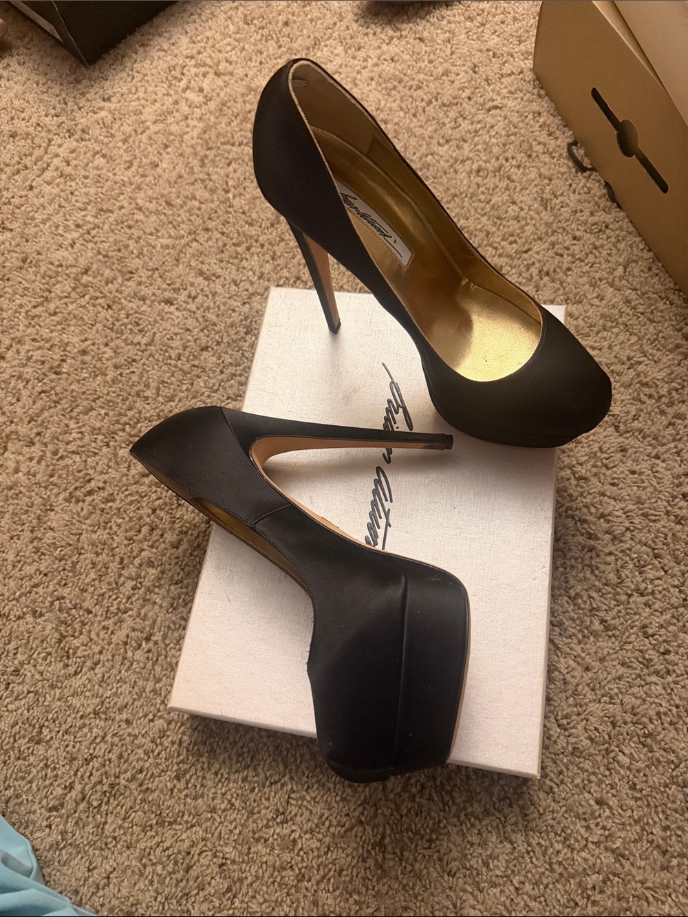 Brian Atwood Black Satin Platform Stiletto Pumps